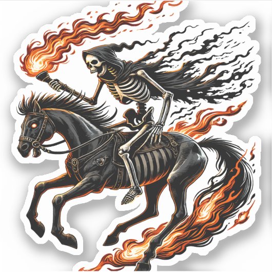 Skeleton Horseman Riding Flaming Horse Sticker (Voorkant)
