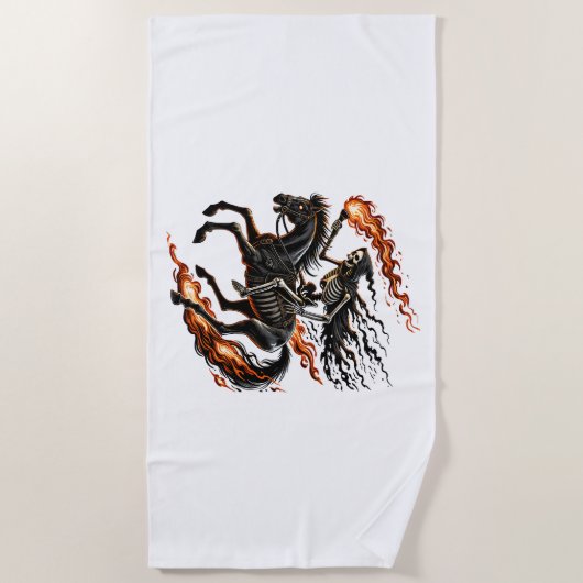 Skeleton Horseman Riding Flaming Horse Strandlaken (Voorkant)