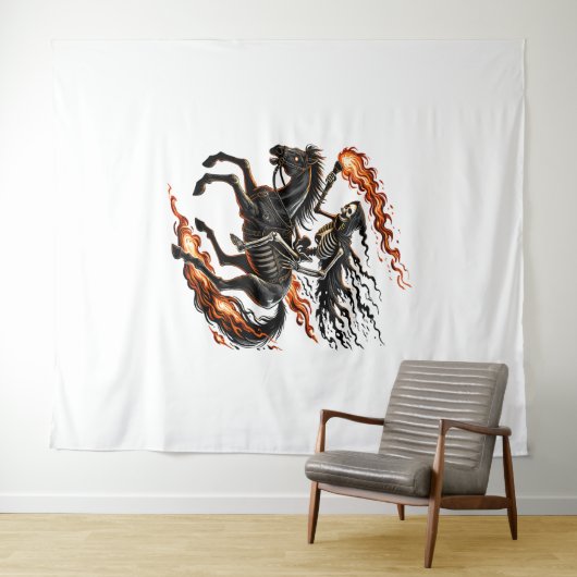 Skeleton Horseman Riding Flaming Horse Wandkleed (In Situ (horizontaal))