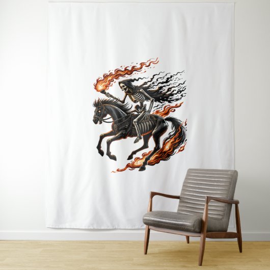 Skeleton Horseman Riding Flaming Horse Wandkleed (In situ)