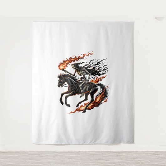 Skeleton Horseman Riding Flaming Horse Wandkleed (Voorkant)