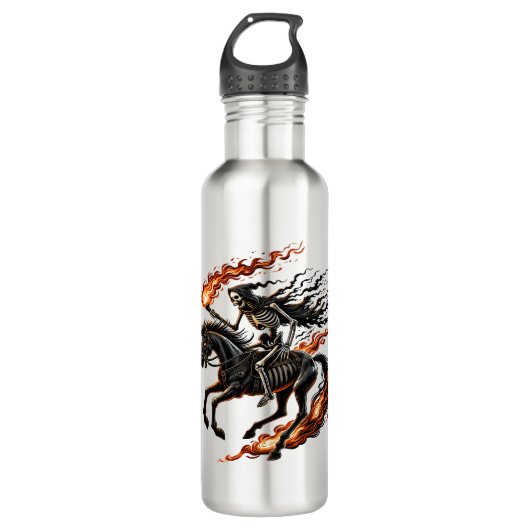 Skeleton Horseman Riding Flaming Horse Waterfles (Voorkant)
