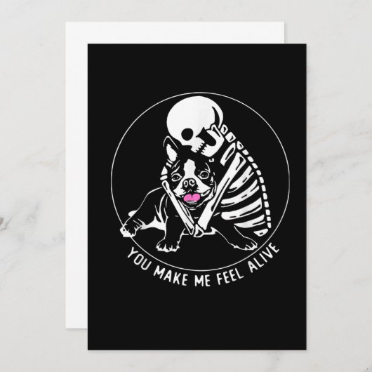SKELETON HUG BOSTON TERRIER JE MAAKT ME LEVEN AANKONDIGING (Voorkant / Achterkant)