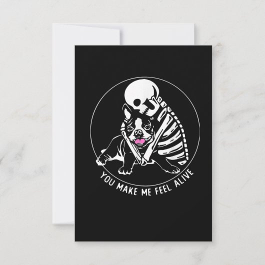 SKELETON HUG BOSTON TERRIER JE MAAKT ME LEVEN RSVP KAARTJE (Voorkant)