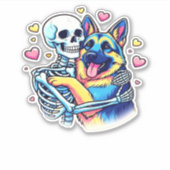 Skeleton Hugging a German Shepherd � Unique Gothic Sticker (Voorkant)