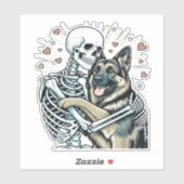 Skeleton Hugging a German Shepherd � Unique Gothic Sticker (Vel)