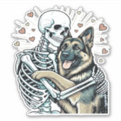 Skeleton Hugging a German Shepherd � Unique Gothic Sticker (Voorkant)