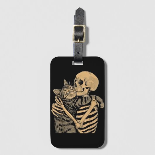  Skeleton Hugging Cat – Cute Gothic Cat Lover Gift Bagagelabel (Voorkant (verticaal))