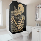 Skeleton Hugging Cat – Cute Gothic Cat Lover Gift Douchegordijn (In situ)