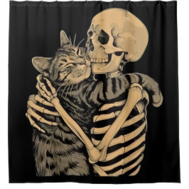  Skeleton Hugging Cat – Cute Gothic Cat Lover Gift Douchegordijn