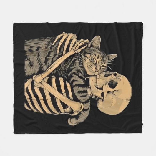  Skeleton Hugging Cat – Cute Gothic Cat Lover Gift Fleece Deken (Voorkant (Horizontaal))