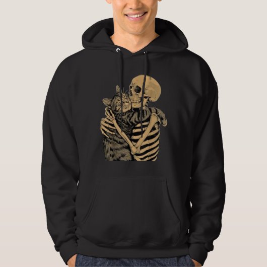  Skeleton Hugging Cat – Cute Gothic Cat Lover Gift Hoodie (Voorkant)