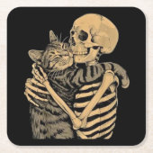 Skeleton Hugging Cat – Cute Gothic Cat Lover Gift Kartonnen Onderzetters (Voorkant)