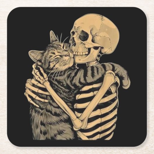  Skeleton Hugging Cat – Cute Gothic Cat Lover Gift Kartonnen Onderzetters (Voorkant)