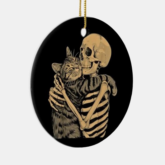  Skeleton Hugging Cat – Cute Gothic Cat Lover Gift Keramisch Ornament (Rechts)