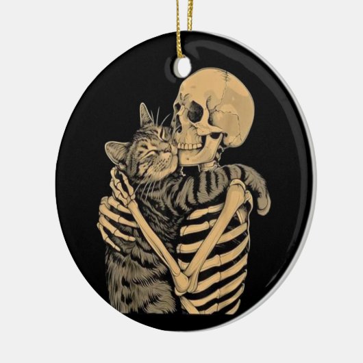 Skeleton Hugging Cat – Cute Gothic Cat Lover Gift Keramisch Ornament (Links)