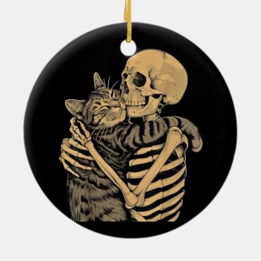  Skeleton Hugging Cat – Cute Gothic Cat Lover Gift Keramisch Ornament (Achterkant)