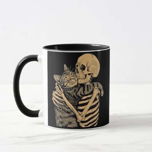  Skeleton Hugging Cat – Cute Gothic Cat Lover Gift Mok (Links)