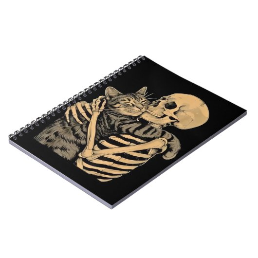 Skeleton Hugging Cat – Cute Gothic Cat Lover Gift Notitieboek (Linkerzijde)
