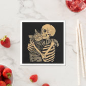  Skeleton Hugging Cat – Cute Gothic Cat Lover Gift Servet (Insitu)