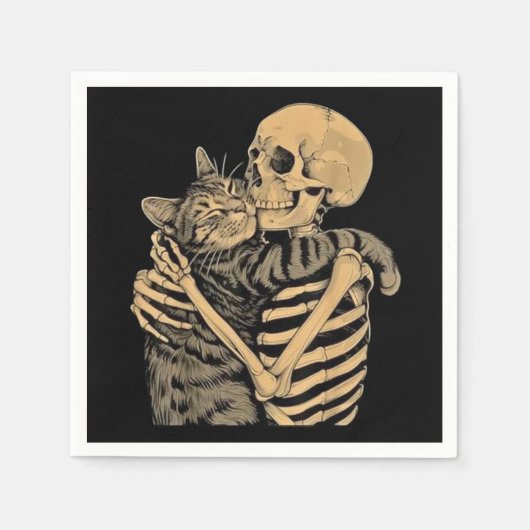  Skeleton Hugging Cat – Cute Gothic Cat Lover Gift Servet (Voorkant)