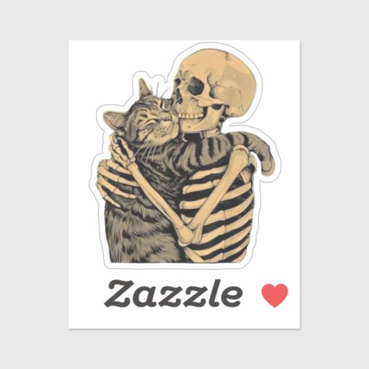  Skeleton Hugging Cat – Cute Gothic Cat Lover Gift Sticker (Vel)
