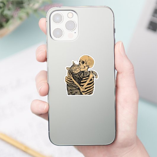  Skeleton Hugging Cat – Cute Gothic Cat Lover Gift Sticker (Telefoon)