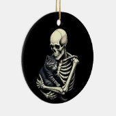Skeleton Hugging Cat Funny Halloween Cat Lover Keramisch Ornament (Rechts)