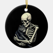 Skeleton Hugging Cat Funny Halloween Cat Lover Keramisch Ornament (Voorkant)
