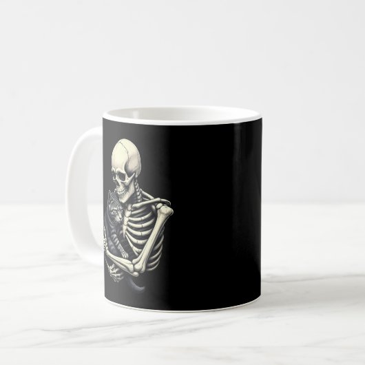 Skeleton Hugging Cat Funny Halloween Cat Lover Koffiemok (Voorkant links)