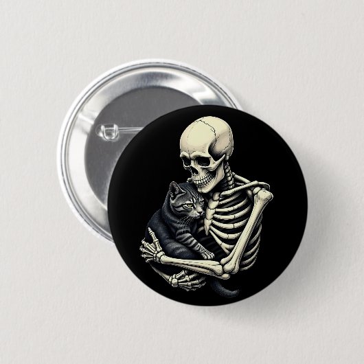 Skeleton Hugging Cat Funny Halloween Cat Lover Ronde Button 5,7 Cm (Voorkant /achterkant)