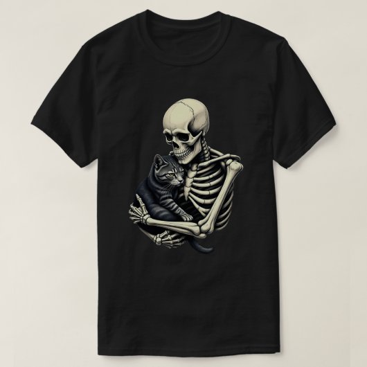 Skeleton Hugging Cat Funny Halloween Cat Lover T-shirt (Design voorkant)