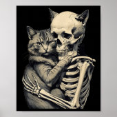 Skeleton Hugging Cat Lover Halloween T-shirt Funny Poster (Voorkant)