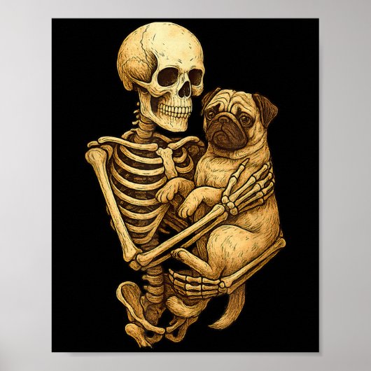 Skeleton Hugging Pug Halloween Pugs Lover Pug Mom Poster (Voorkant)