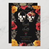 Skeleton Huid Rood Gele Herfst Floral Weddenschap Kaart (Voorkant / Achterkant)