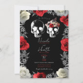 Skeleton Huid Rood Witte rozen Gothic Weddenschap Kaart (Voorkant)