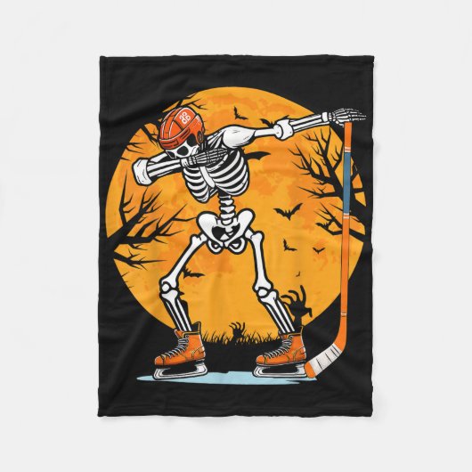 Skeleton Ice Hockey Halloween Boys Dabbing Hallowe Fleece Deken (Voorkant)