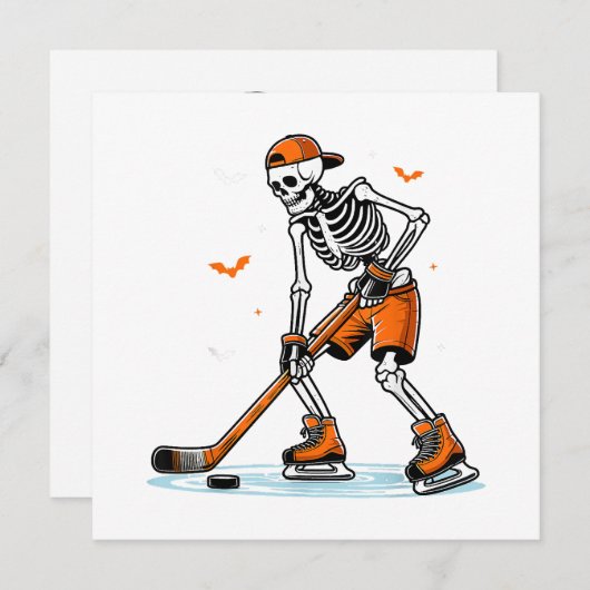 Skeleton Ice Hockey Halloween Boys Funny Halloween Bedankkaart (Voorkant / Achterkant)