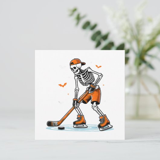 Skeleton Ice Hockey Halloween Boys Funny Halloween Bedankkaart (Staand voorkant)