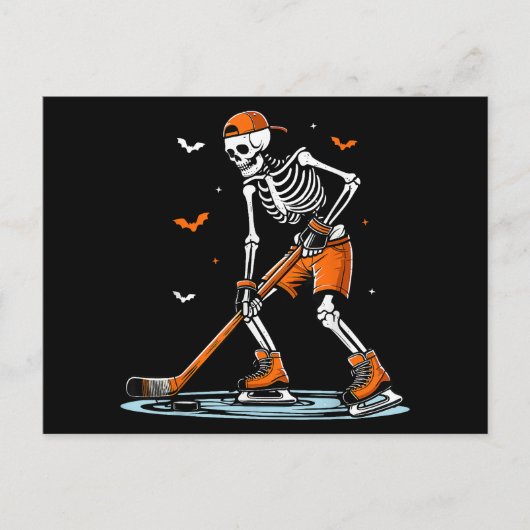 Skeleton Ice Hockey Halloween Boys Funny Halloween Feestdagenkaart (Voorkant)