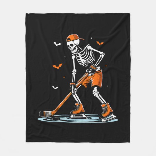 Skeleton Ice Hockey Halloween Boys Funny Halloween Fleece Deken (Voorkant)