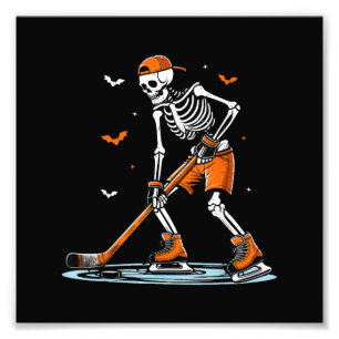 Skeleton Ice Hockey Halloween Boys Funny Halloween Foto Afdruk