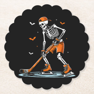 Skeleton Ice Hockey Halloween Boys Funny Halloween Kartonnen Onderzetters