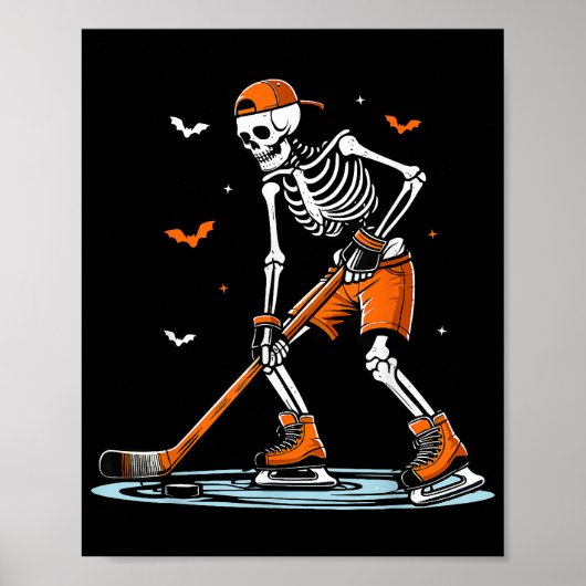 Skeleton Ice Hockey Halloween Boys Funny Halloween Poster (Voorkant)