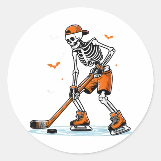 Skeleton Ice Hockey Halloween Boys Funny Halloween Ronde Sticker (Voorkant)