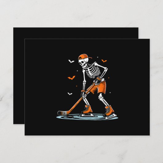 Skeleton Ice Hockey Halloween Boys Funny Halloween RSVP Kaartje (Voorkant / Achterkant)