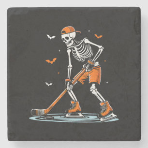 Skeleton Ice Hockey Halloween Boys Funny Halloween Stenen Onderzetter