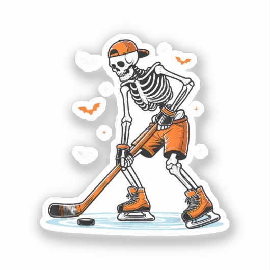 Skeleton Ice Hockey Halloween Boys Funny Halloween Sticker (Voorkant)
