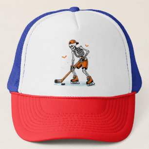 Skeleton Ice Hockey Halloween Boys Funny Halloween Trucker Pet