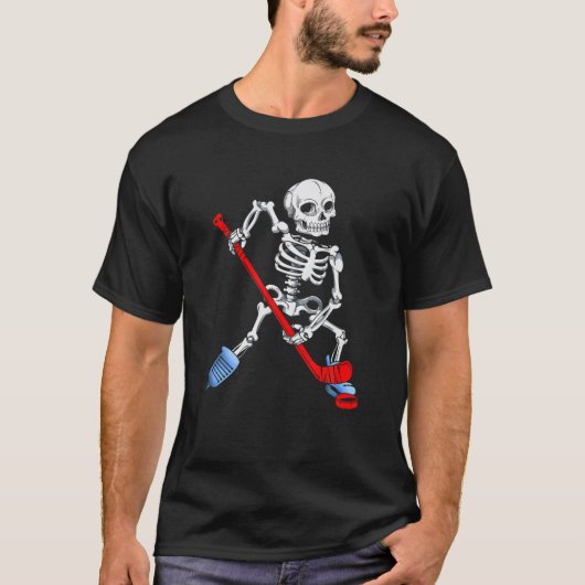 Skeleton Ice Hockey Halloween Hockey T-shirt (Voorkant)